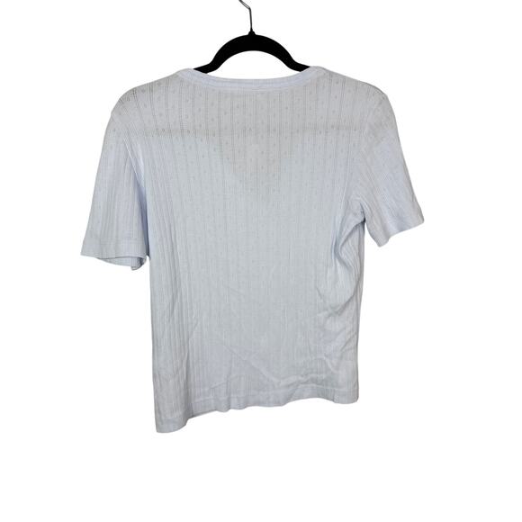 Madewell NWT Women’s Soft Blue Pointelle Notch Neck Top size Large - Picture 6 of 7